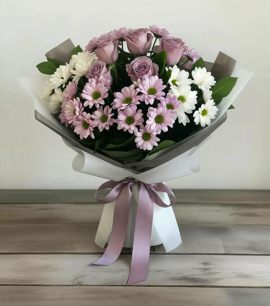 Букет цветов из: Хризантемы и Розы в Плесецке