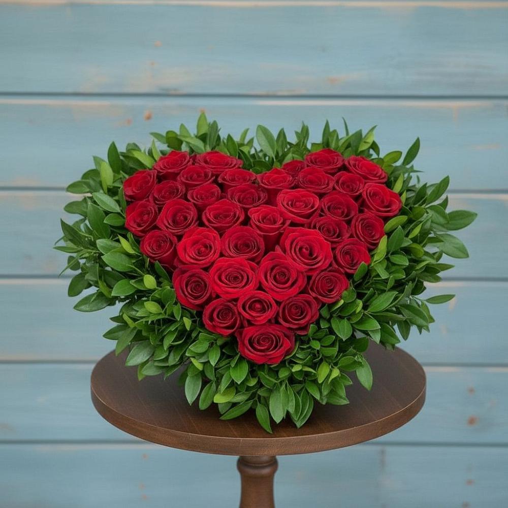 Цветочная композиция из Розы в виде сердца в Плесецке