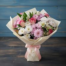 Букет цветов из:  Хризантемы, Альстромерии и Розы в Плесецке