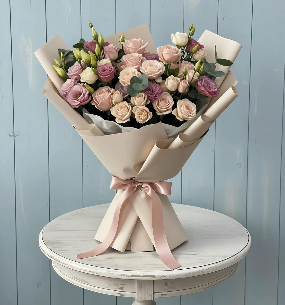 Букет цветов из: Розы и Лизиантусы в Плесецке