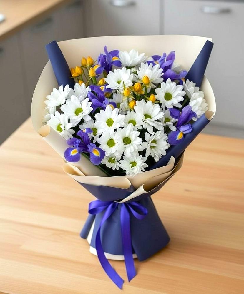 Букет цветов из: Розы, Ирисы и Хризантемы в Плесецке