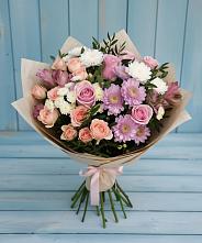 Букет цветов из:  Хризантемы, Розы и Альстромерии в Плесецке
