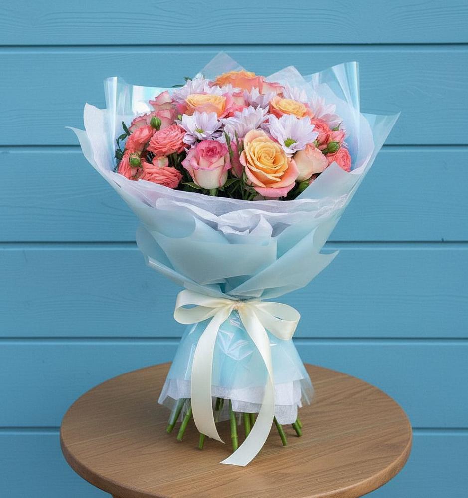 Букет цветов из: Хризантемы и Розы в Плесецке